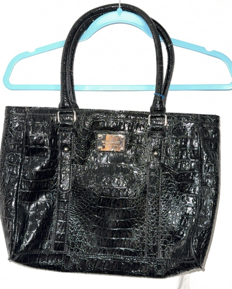 バッグ Roen leather west shoulderbag crocodile Nine West Black Crocodile SKIN Tote Purse Shoulder Bag PRE OWNED