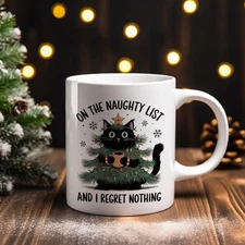 Funny Black Cat Christmas Mug Winter Holiday Cat Lover Coffee Cup Xmas Gift
