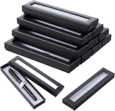 12 Pieces Empty Pen Gift Box Black Cardboard Case with Clear Window for Jewelry