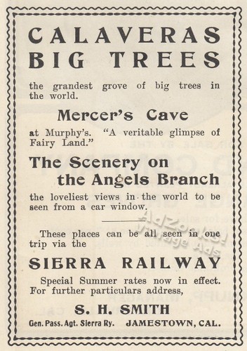 1903 Sierra Railway Calaveras Big Trees & Mercer’s Cave at Murphy’s Print Ad