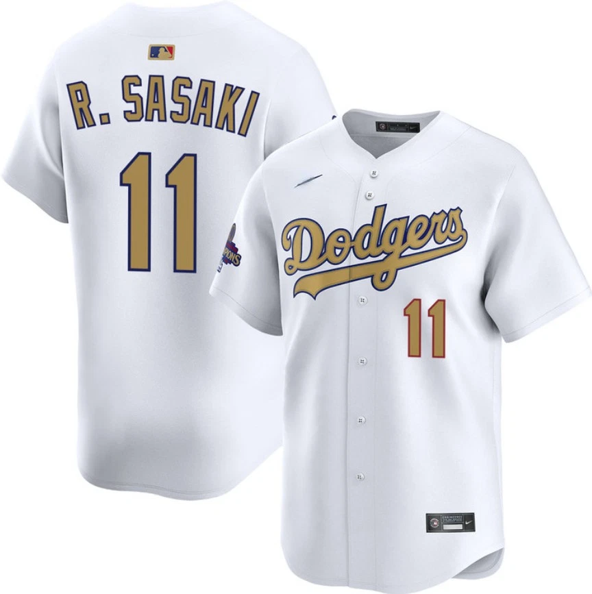 Men's Dodgers White 2025 Gold Collection  Jersey
