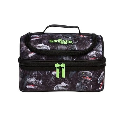 Brandneu mit Etikett Smiggle Doppeldecker Brotdose schwarz multi neu Jungen Schule Dinosaurier