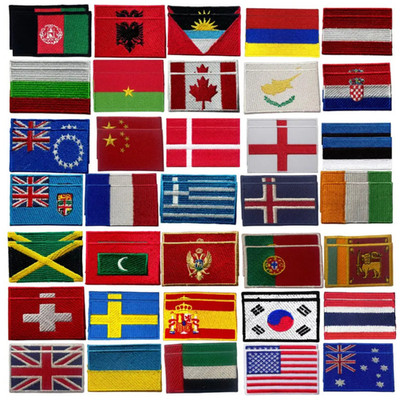 National Country Flag Iron On Patch Embroidered Sew On Applique Badge Set of 2