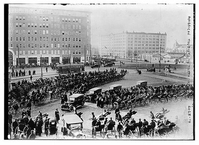 American tourists in Tokyo. Shot of crowd with street and ... c1900 Old Photo