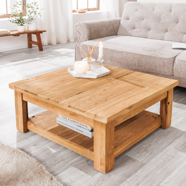 Couchtisch Java - 70Cm - Natur - Recyceltes Teakholz - Quadratisch - Ablagefach-image