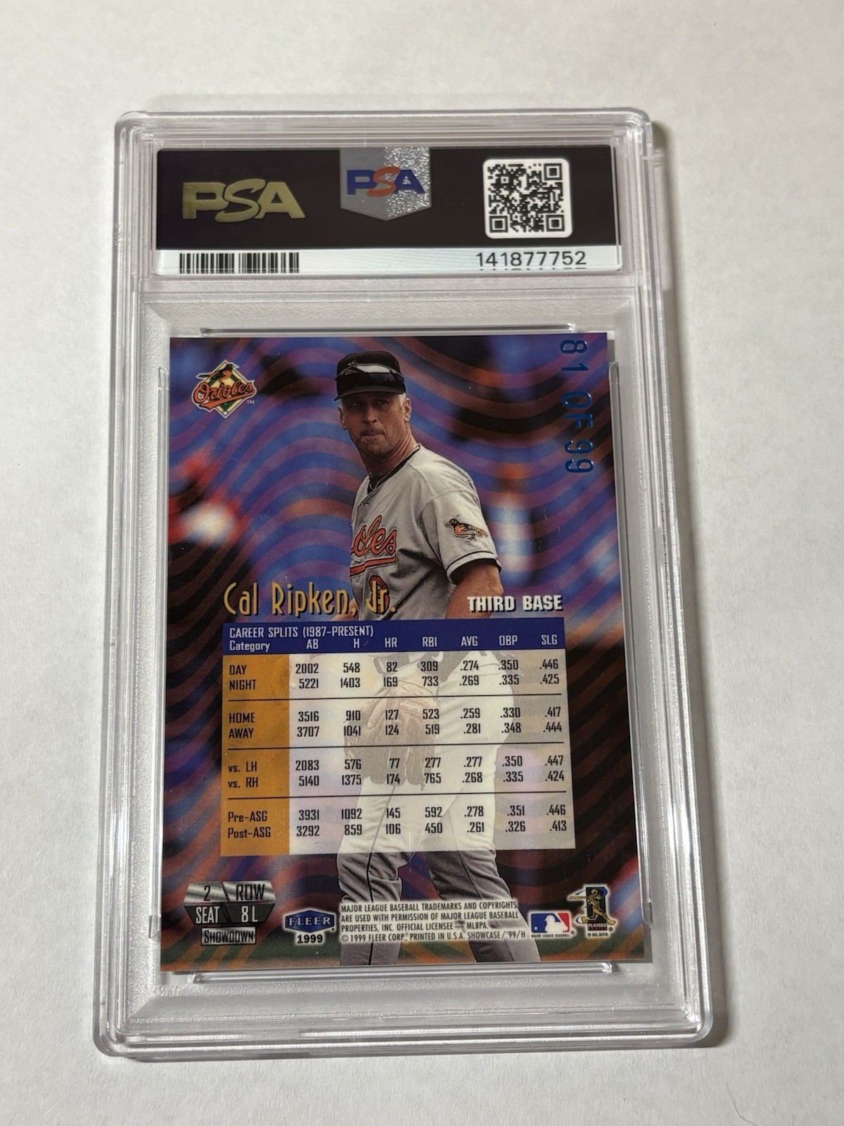 1999 FLAIR SC LEGACY COLL LEGACY COLL-ROW 2 #8L CAL RIPKEN JR. /99 PSA 8 view 2