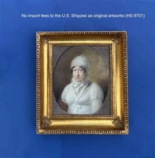 Antique Danish Pastel Portrait c.1800 Woman in White | Gilt Empire Frame | COA