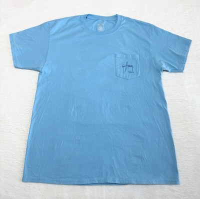 Guy Harvey VTG Men s AFTCO Bluewater Light Blue Northeast Collage T Shirt, L