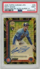 Marketplace image: 2025 Topps Chrome Update Matt Shaw Radiating Rookies 1/1 Superfractor Auto RC SP