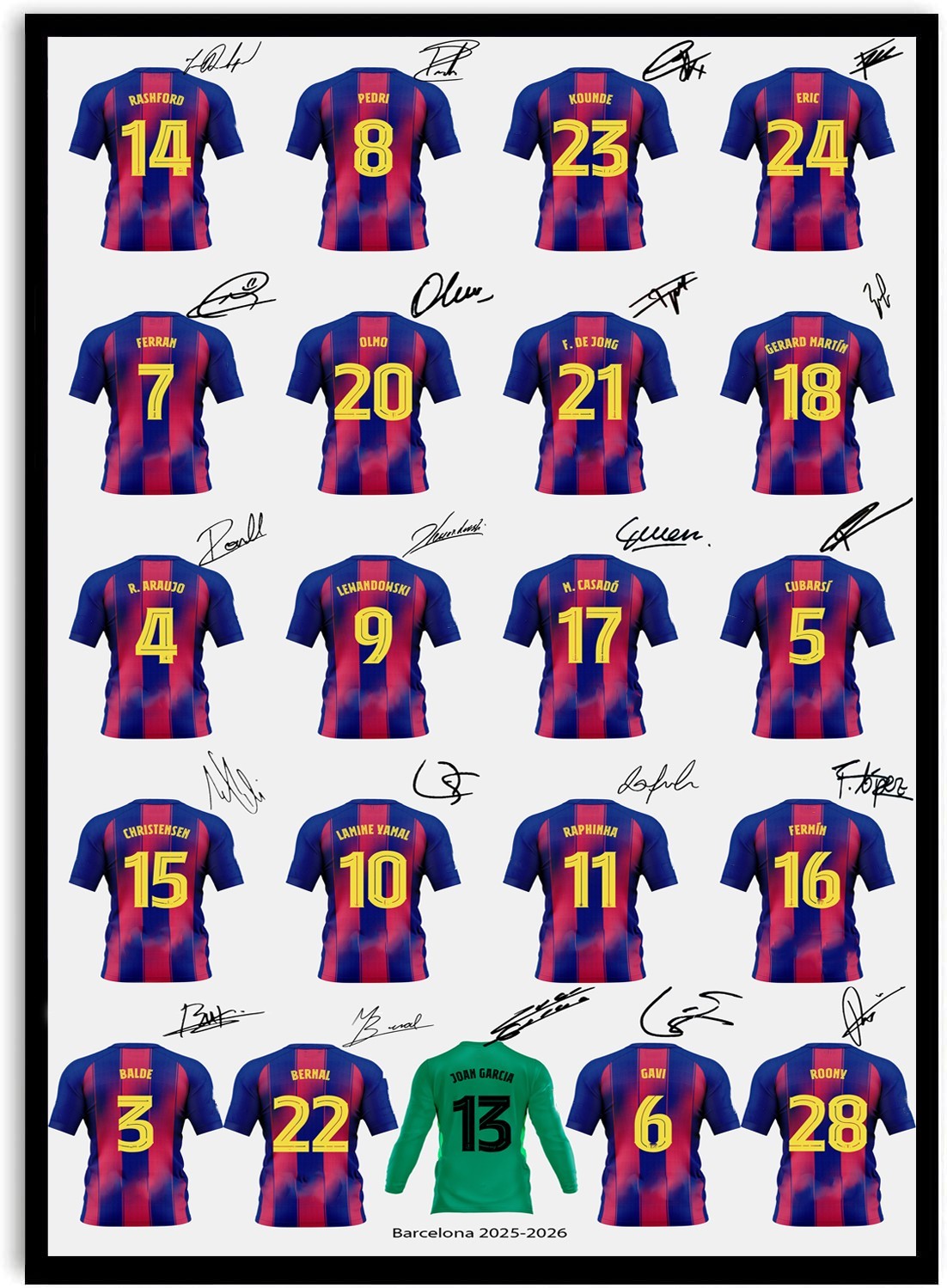 Arte de pared estampado póster equipo firmado Barcelona 2025-2026 regalo para aficionados al fútbol A3
