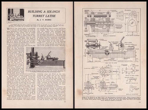 “Building a Six-Inch Turret Lathe” 1922 HowTo PLANS No Casting of parts needed