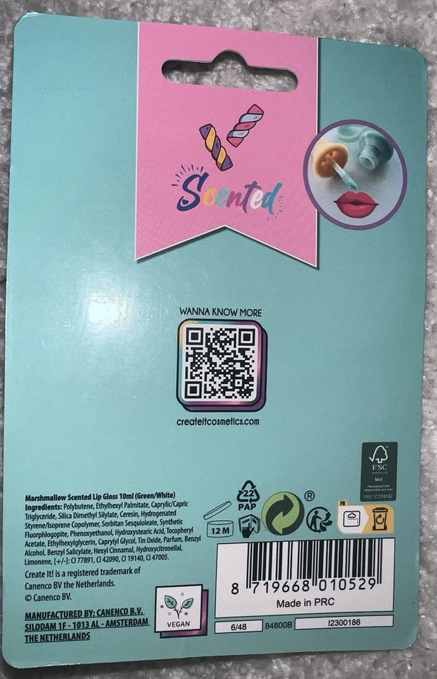 Kids Make Up Key Chain Lip Gloss Marshmallow Scented 6+ Years Gift In Packaging - Image 2 of 2