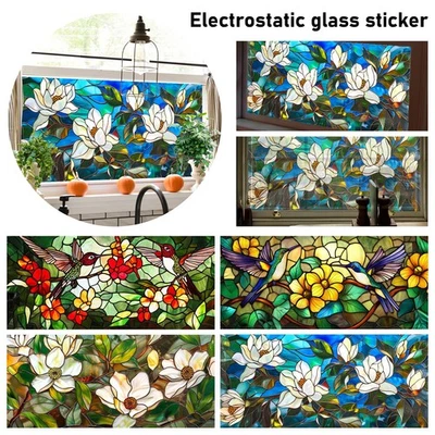 3D Privacy Statique Accrochage Givré Vitrail Film Fleur Verre Autocollant Décoration - Photo 1/4