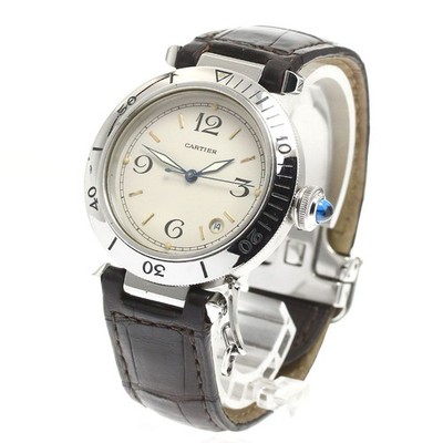 CARTIER W3100655 Pasha 38MM Datum Automatik Herrenuhr Edelstahl Beige