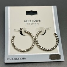 925 Solid Sterling Silver Hoop Earrings Rope Design 1  Minimalist Unique NEW