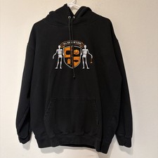 Halloween Unisex hoodie Black With embroidery -skeletons, Shield With Pumpkin