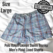 Vintage Polo Ralph Lauren Mens Size Large Swim Trunks Lined Plaid FAST SHIPPING