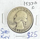 1937-S  Washington Silver Quarter - Semi-key   Low Mintage Looks F