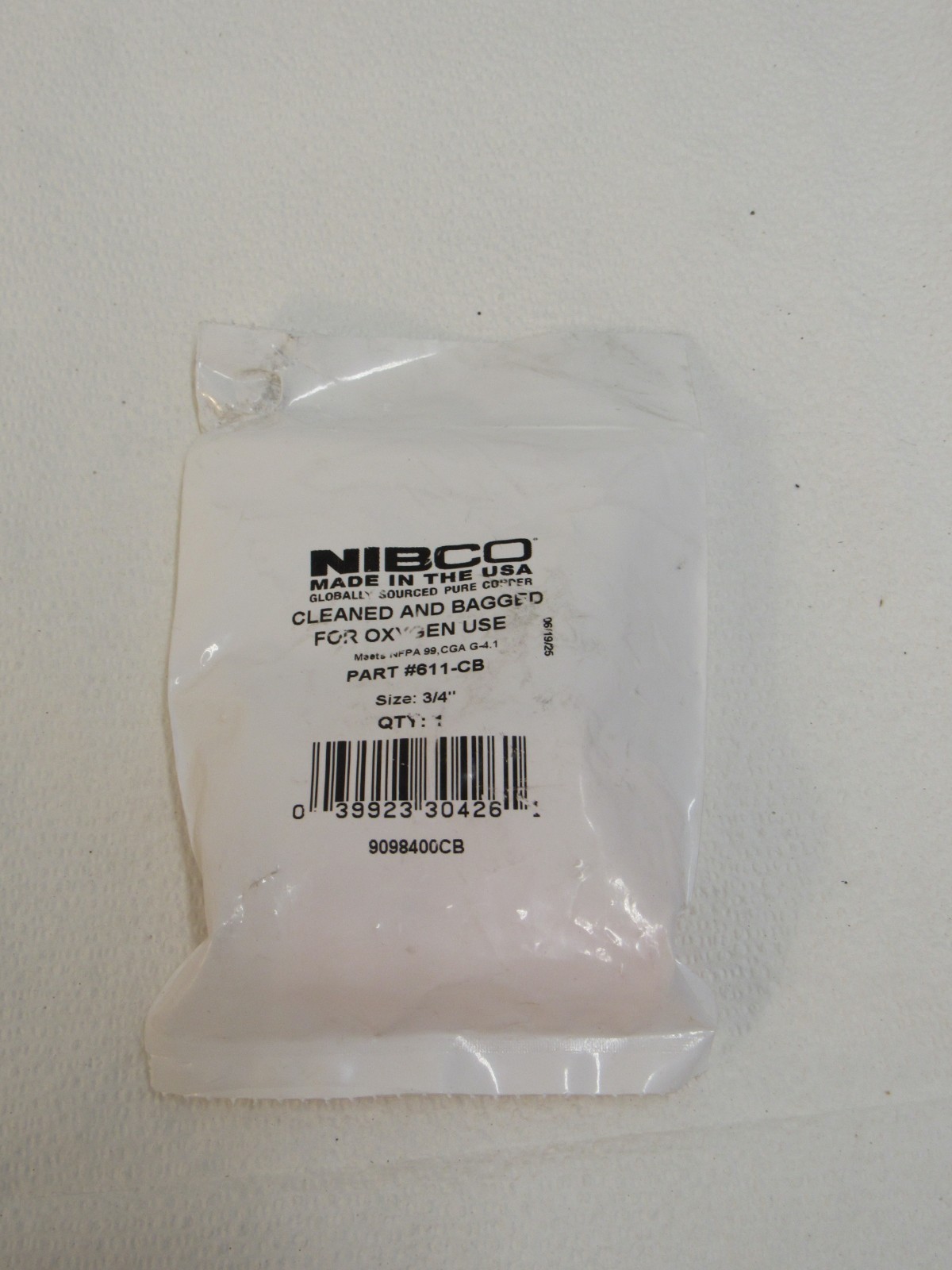 Nibco Sweat Copper Fitting Tee 3/4" Cleaned and Bagged #611-CB
