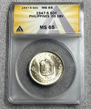 1947 S ANACS MS65 Philippines Gen. MacArthur 50 CENTAVOS .90 silver