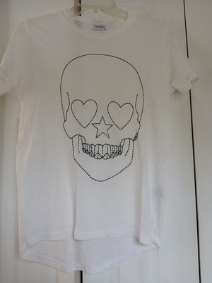 Lauren Moshi Women s Size XS Skull Stitched T shirt White 100% Cotton