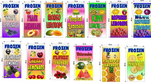 15" X 30" VINYL BANNER FROZEN LEMONADE DRINK With FRUIT CHOOSE FRUIT FLAVOR - Picture 1 of 19