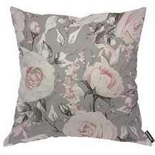 Pink Rose Flower Gray Throw Pillow Cover Floral Petal Elegance Sketch Bud