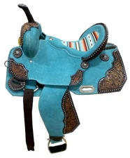 15" DOUBLE T Western Pleasure Trail Teal Rough Out Barrel style Full QH saddle