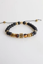Pulsera De Piedras Preciosas De Agata Y Ojo de Tigre Charms Chapado en oro