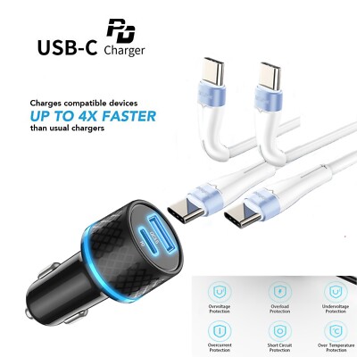 Super fast cell phone  1 car charger and 2pcs USB type C cable,dual USB+PD  port