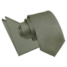 Sage Green Plain Shantung Mens Wedding Slim Tie And Pocket Square Set by DQT