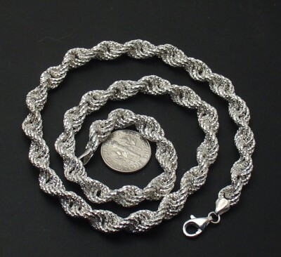 18'' Diamantschliff verdrehtes Seil Gliederkette Halskette echt 925 Sterlingsilber