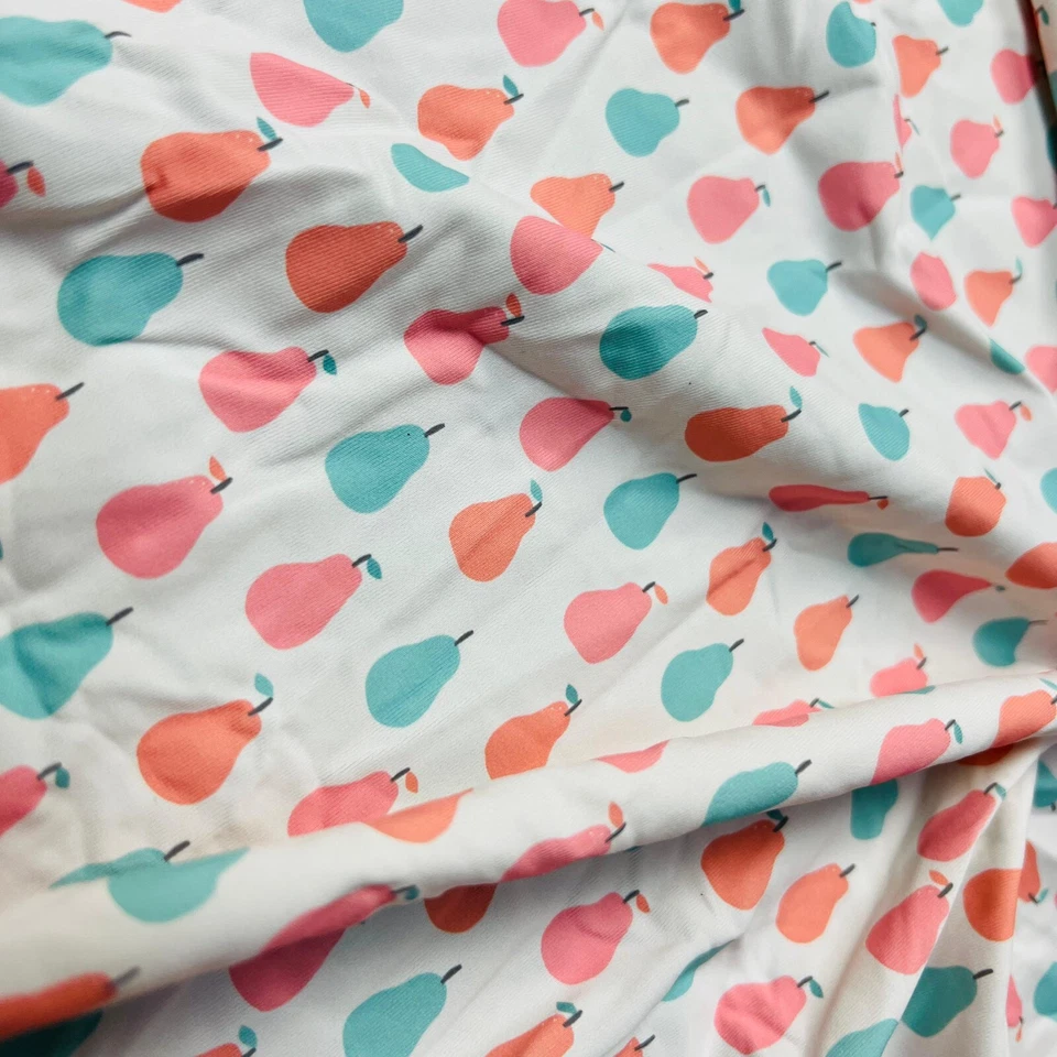 Tela de spandex de nailon con estampado de peras azules y naranjas elástica en 4 vías para trajes de baño Foto 4 de 4