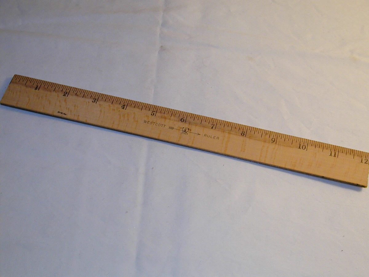 Vintage 12 inch Wood Westcott Ruler with Double Metal Edges Made