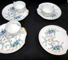 Vintage Japanese Porcelain Forget Me Not Snack cup & Saucer 3 +1  Plate