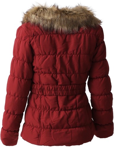 Womens COAT FUR LINED Jacket Warm Quilted Insulated Puffer Winter Parka Belt - Picture 13 of 50