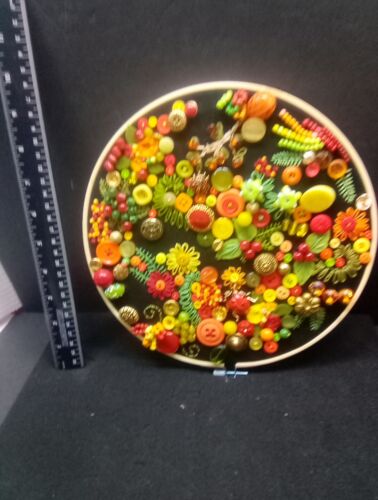 10"Embroidery Hoop Frame With Floral Design Red Orange Wall Decor Handmade #1 - Picture 10 of 10
