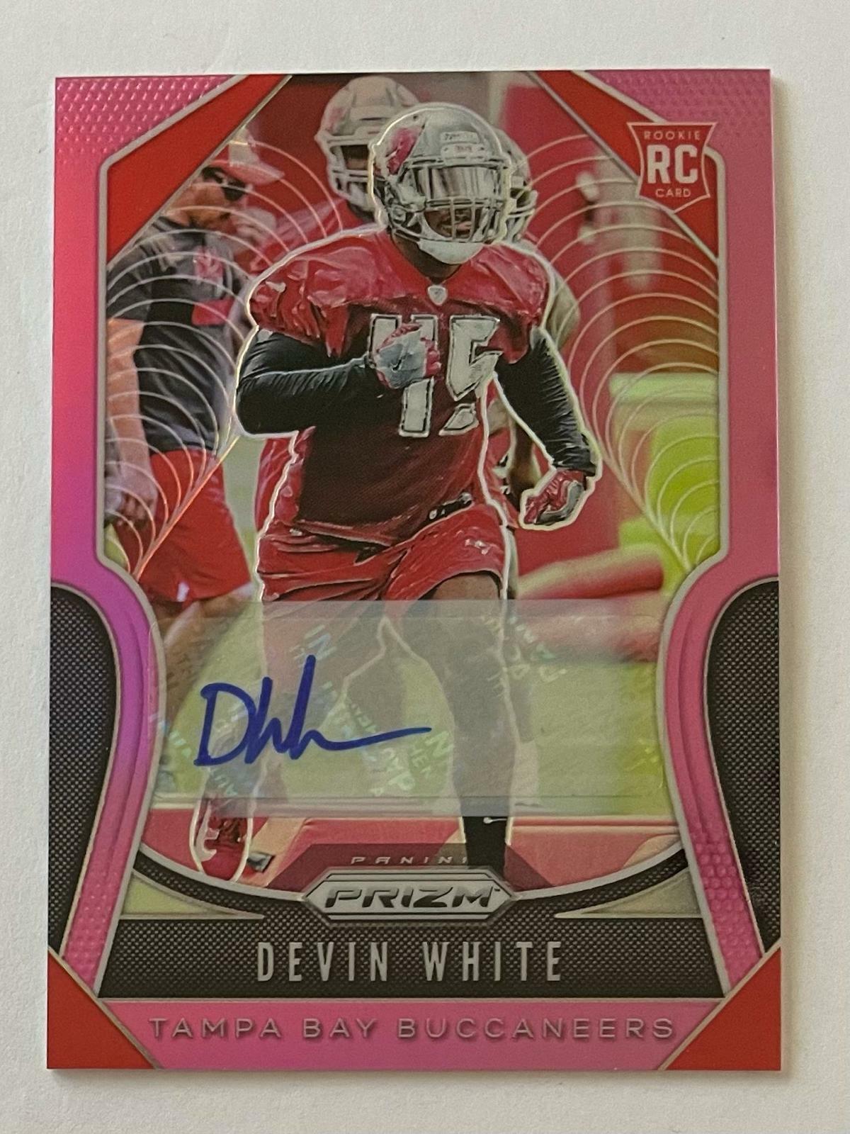 Devin White 2019 PANINI PRIZM PINK ROOKIE RC AUTO #312 TAMPA BAY BUCCANEERS!