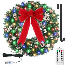 Christmas Decorations 24" Prelit Christmas Wreath with Lights & Timer & Remote