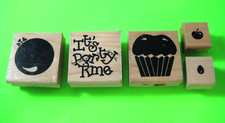 PARTY TIME 5 Piece Set Full Image Rubber Stamps JRL Design Balloon Cupcake