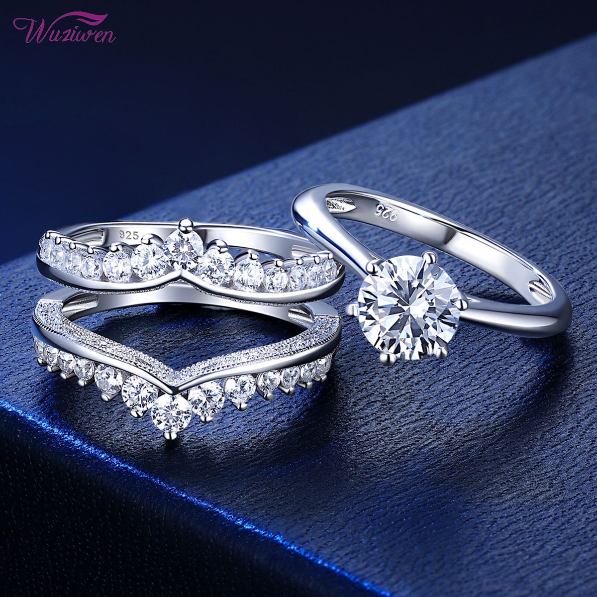 Wuziwen 925 Sterling Silver Bridal Propose Ring Engagement Ring 5A CZ Size