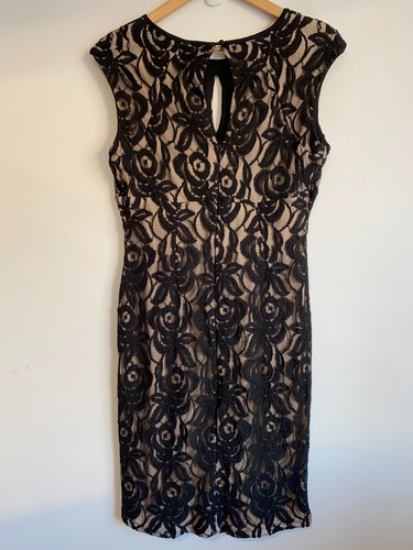Liz Jordan Dress Womens Size 12 Black Beige Lace Keyhole Sleeveless Button Lined - Picture 8 of 16