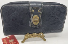 Faded Glory Black Faux Leather Ziparound Checkbook Organizer Wallet NWT