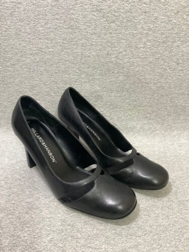 Hillard & Hanson Shoes Women's Size 6.5 Black Lucky Leather Slip-on Heels - Picture 2 of 11