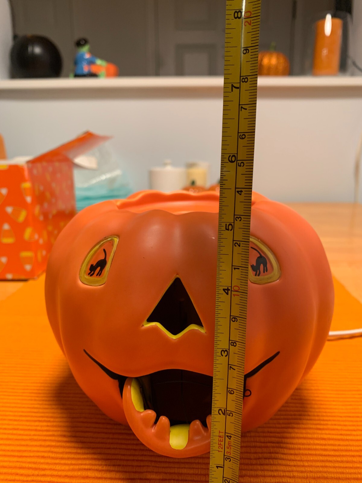 Department 56 Halloween Jack-O-Lantern Light Up Moving Mouth Black Cat Eyes Box