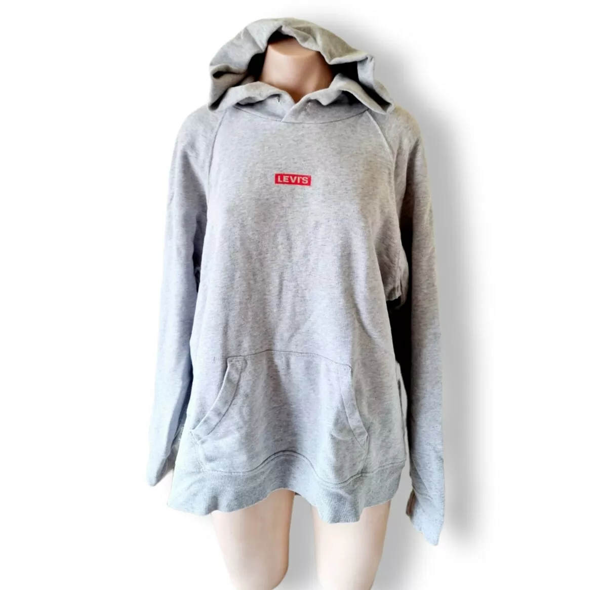 Vintage Levis Grey Pullover Hoodie Jumper Small Red Levis Logo Print Size Large