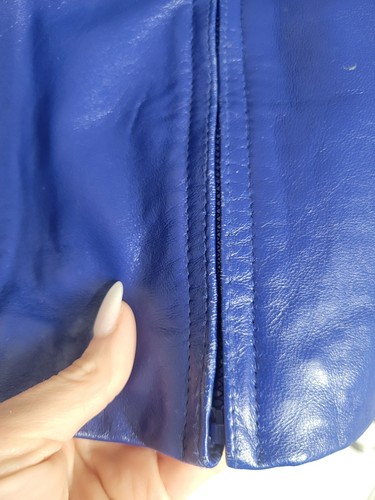 Jaqueline Ferrar Sz 10 Womens Blue Lambskin Leather Zip Up Jacket - Picture 7 of 10