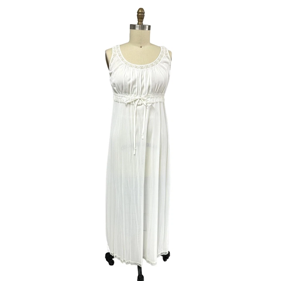 Años 60 De Colección Nos Miss Elaine Blanco Puro Encaje Peignoir Nylon Transparente Talla L Hecho en Unión Foto 2 de 4