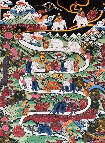 SAMATHA MEDITATION/WAY TO HEAVEN ORIGINAL TIBETAN THANGKA PAINTING SILK FRAMED - Picture 8 of 12