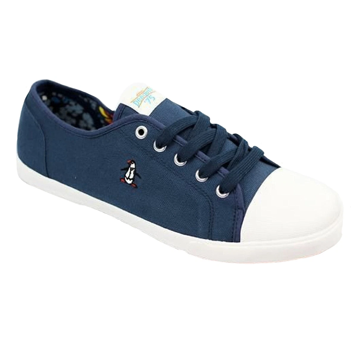 Penguin Canvas Trainers Pumps Lace Up Shoes Plimsolls Navy Blue Size